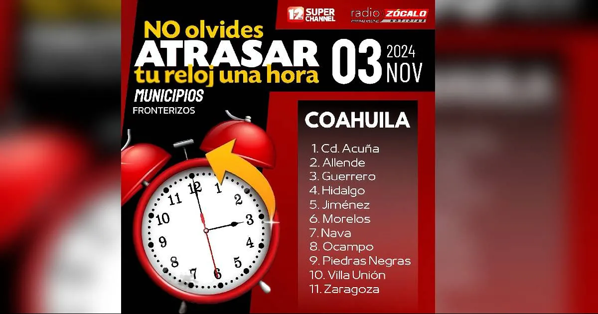 ¡Recuerda! Cambio de horario en los Cinco Manantiales y municipios